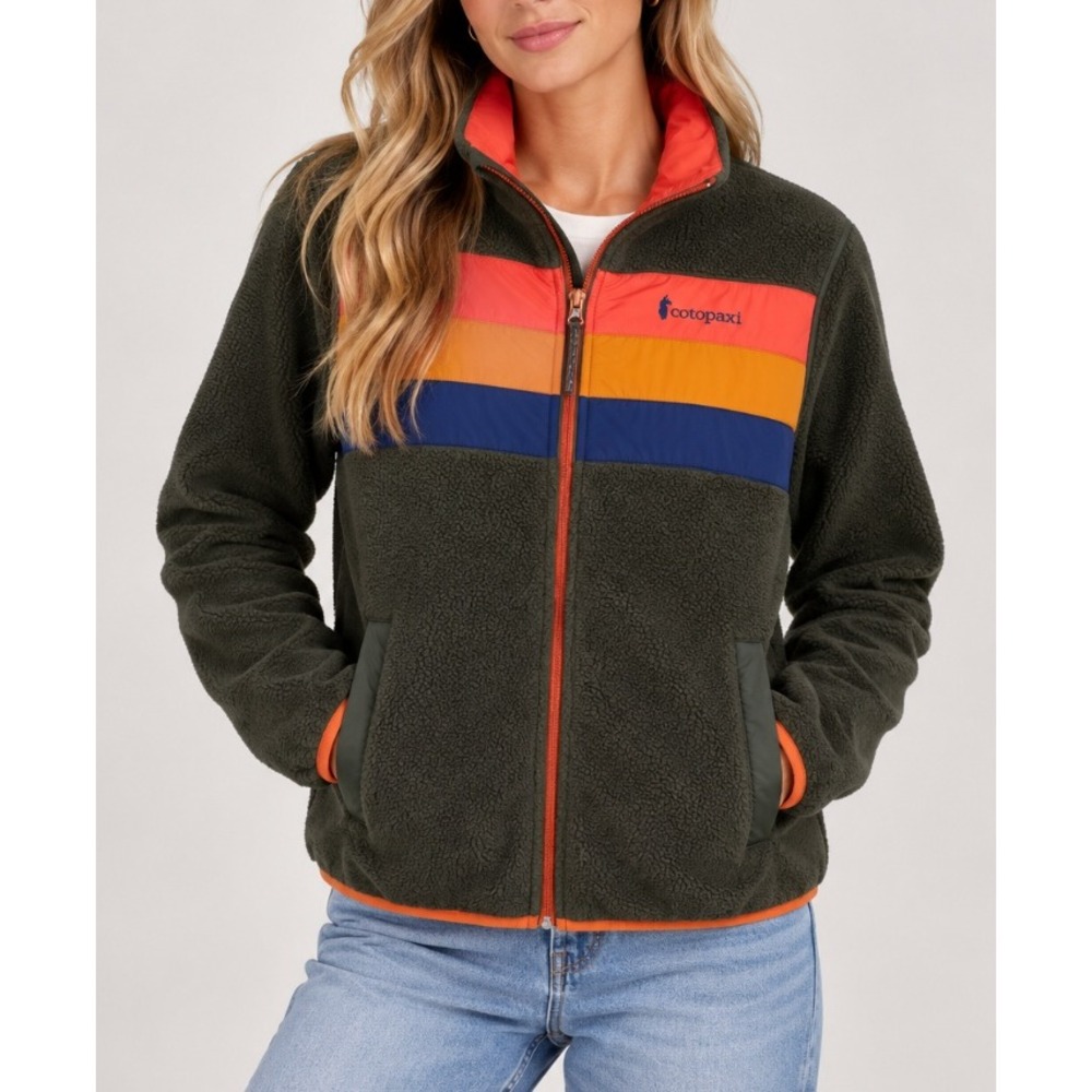 Cotopaxi Teca Full-Zip Fleece Jacket Womens Small Olive Green Retro Colorblock
